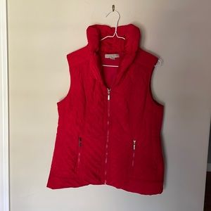 Laura Ashley lipstick red, shawl collar quilted puffer vest sz L, pockets!💄